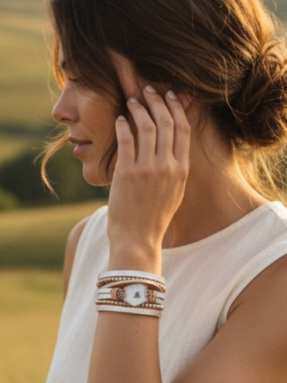 NWT SAACHI White and Gold Druzy Multi-Strand Bracelet